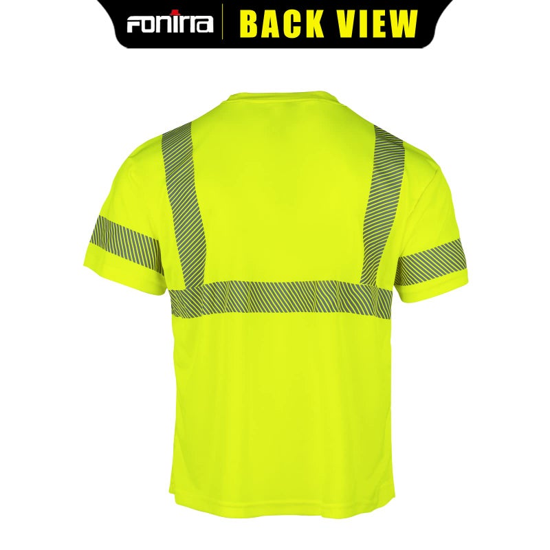 FONIRRA 3 PACK Hi Vis Safety T Shirts with Pocket ANSI Class 2 Reflective Construction Work Shirts for Men Short Sleeve - Image 3